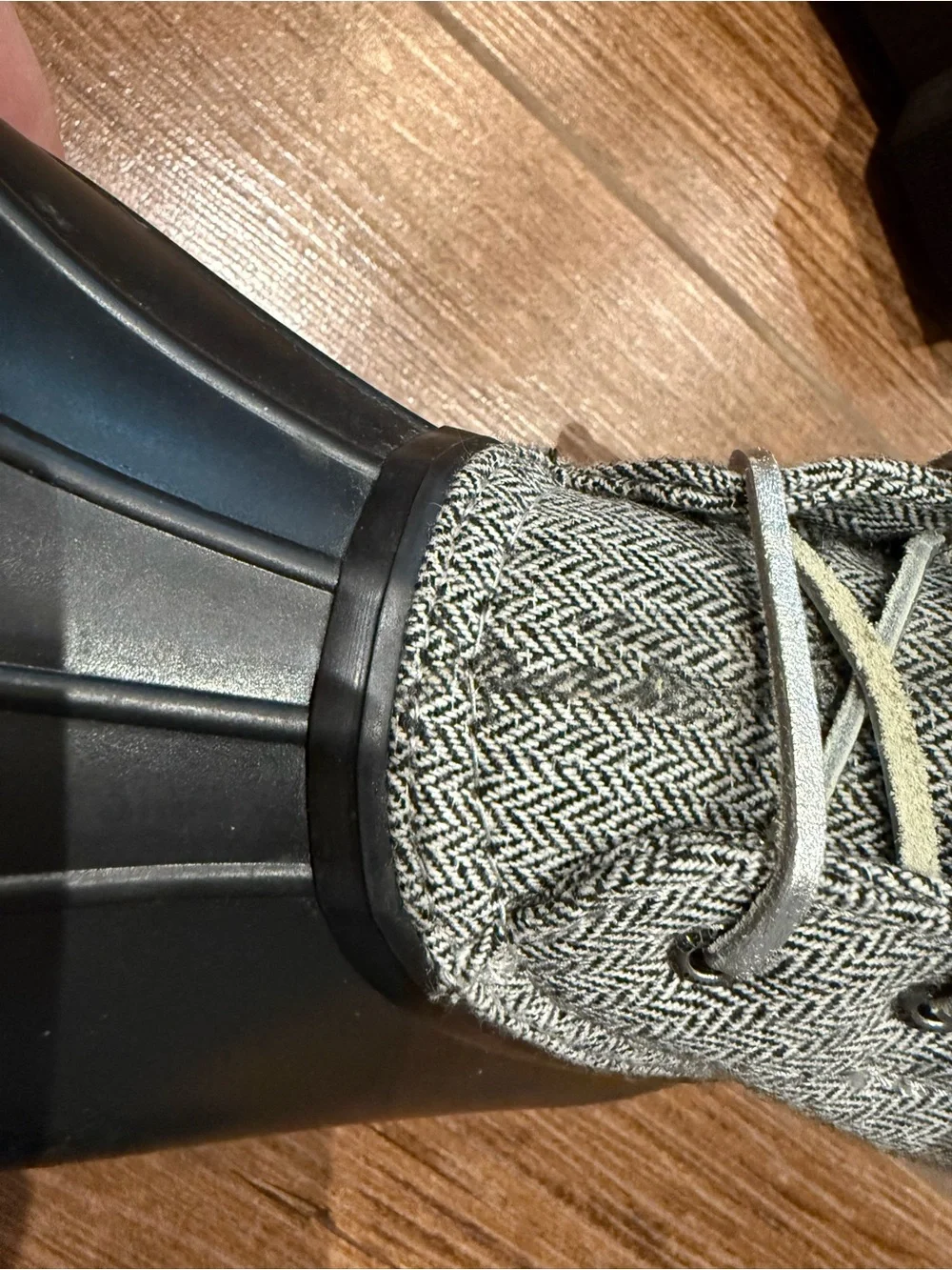Sperry Black Rubber & Gray Herringbone Lace-Up Duck Boots